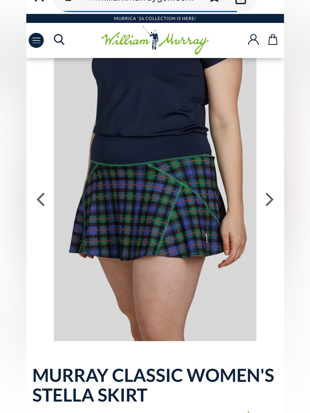 William Murray Stella Plaid Skort Size XL Golf, Pickleball, Tennis